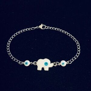 White/Teal Elephant Evil Eye chain bracelet or anklet